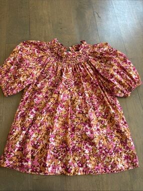 Jcrew Floral Smocked Neck Blouse with tie back